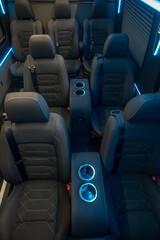 Fototapeta premium Comfortable interior of a passenger bus with soft seats