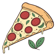 Delicious pepperoni pizza slice with basil