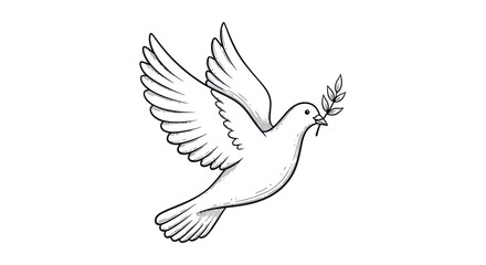 Obraz premium A white dove in flight carrying an olive branch in its beak symbolizing peace and hope.