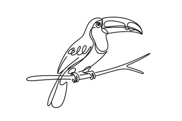 a minimalist oneline drawing of a toucan perched on a branch