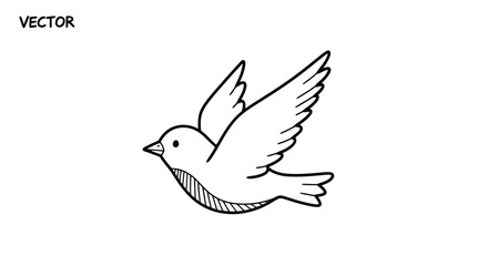 Obraz premium Simple Line Art Illustration of a Flying Bird with Detailed Wing Feathers.