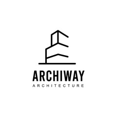 Modern architectural logo design featuring a minimalist building outline and strong typography
