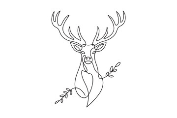  minimalist continuous line drawing of a majestic deer head with antlers