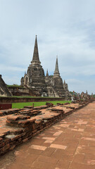 The three pagodas of Wat Phra Si Sanphet in Ayutthaya historical park, Ayutthaya, Thailand. Scenic ruins of the Buddhist temple in the ancient city.