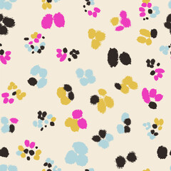 Floral colorful seamless pattern with abstract different flowers. Hand drawn trendy modern Vector illustration. Square background, wallpaper, design, print