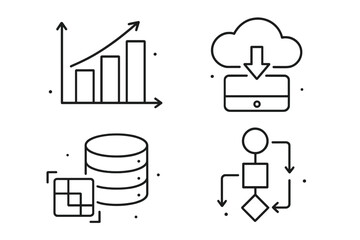 Data analysis line icon set. Vector collection for big data concepts, cloud computing, database storage, and workflow process. Business analytics and statistics growth chart.
