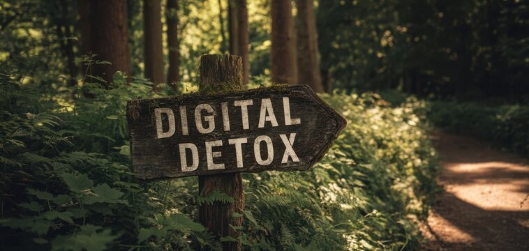 The Digital Detox Sign Resting Beside a Serene Forest Path