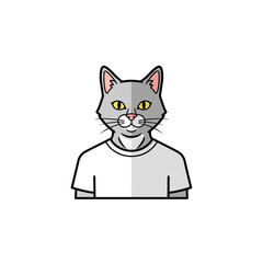 Cartoon Cat Wearing a White T-Shirt