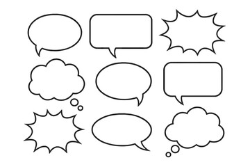 Fototapeta premium Set of speech bubbles, blank retro empty comic bubbles and thought clouds. Vector illustration for dialog, chat, message or communication. Pop art comics style design elements.
