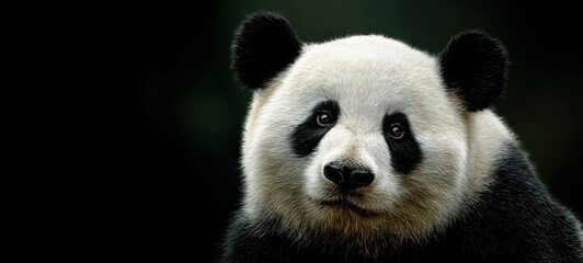 Obraz premium The captivating panda gazing curiously into the camera with gentle eyes.
