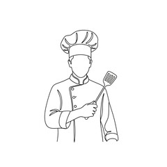 Line Art Illustration of a Chef Holding a Spatula