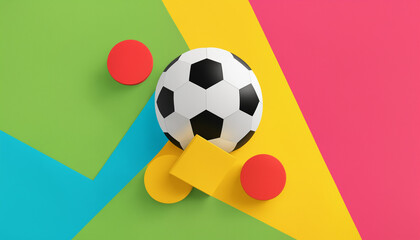 Obraz premium soccer ball surrounded by colorful geometric shapes and bright background