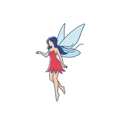 Cartoon Fairy with Blue Wings and Red Dress Illustration