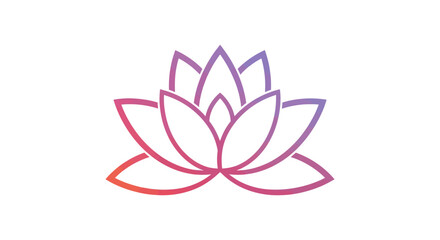 Obraz premium Stylized lotus flower line art icon with a vibrant pink purple and orange gradient.