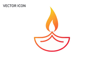 Lit Diwali Oil Lamp Icon with Gradient Flame and Base.