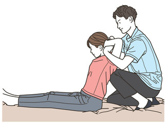 男性整体師による女性への施術中のイラスト