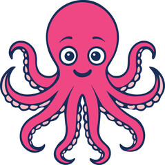 Cute Pink Cartoon Octopus Mascot, Vector Illustration