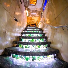 Modern, illuminated, interior stairway