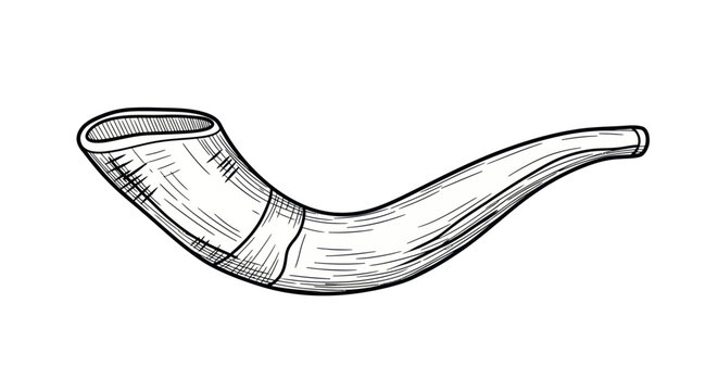 Hand-drawn illustration of a traditional Shofar horn.