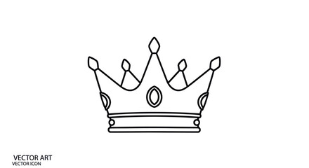 Simple Black and White Outline Crown Vector Illustration.