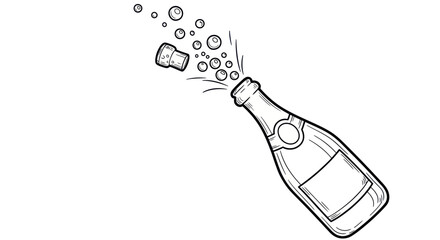 Champagne bottle cork popping with bubbles and spray.