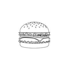 Detailed Burger Outline with Sesame Seed Bun and Classic Toppings