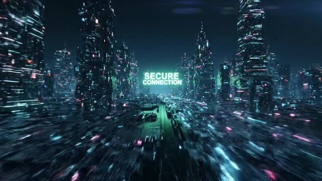 Encrypted Data Highway: Futuristic 3D Technology Loop
