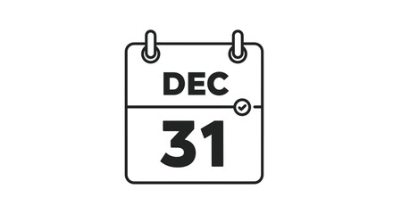 Simple Black and White Calendar Showing December 31st.