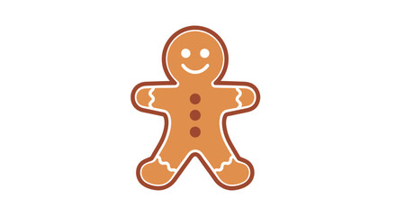 A cheerful gingerbread man cookie with icing details and button decorations.