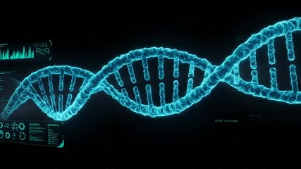 Futuristic visualization of a DNA double helix in a high-tech environment with digital data analysis - Powered by Adobe