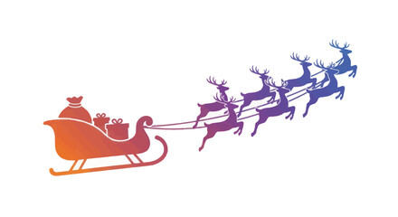 Festive Santas Sleigh Pulled by Reindeer in Flight.