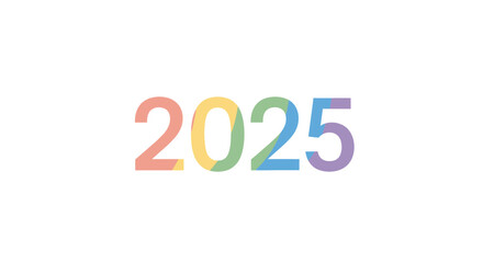 Colorful Rainbow-Hued 2025 Year Digitally Rendered on White Background.