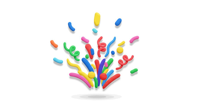 Colorful Clay Confetti and Streamers Exploding Upwards for Celebration.