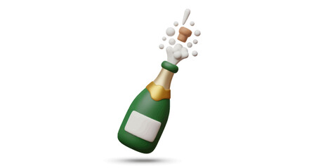 Popping Champagne Bottle with Cork and Bubbles Celebratory Drink.