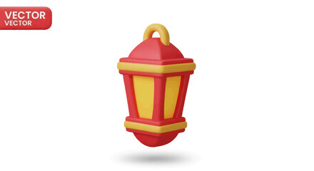 3D Render of a Red and Yellow Ramadan Lantern with Handle.