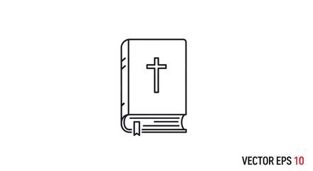Holy Bible book with a Christian cross on the cover depicted as a simple line art icon.