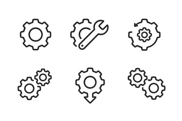 Gear line icon set. Vector collection of cogwheel symbols for setup, settings, process. Includes tool, download, update, workflow icons for engineering and web design UI UX.