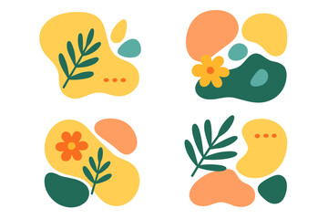Organic abstract summer cards set. Modern art minimalist design templates for celebration, ads, branding, banner, cover, poster. Boho floral foliage elements. Contemporary.