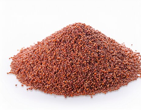 pile of red finger millet or ragi raagi nachni isolated on white background