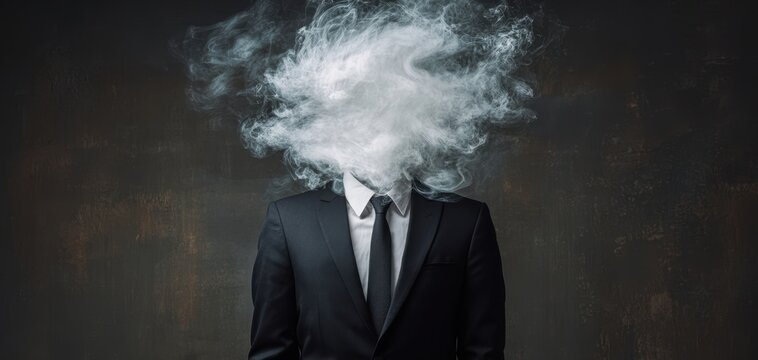 The Headless Man in a Sharp Suit Surrounded by a Swirling Smoke Cloud - Powered by Adobe