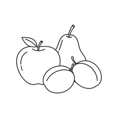 Simple Line Art of Apple, Pear, and Plums