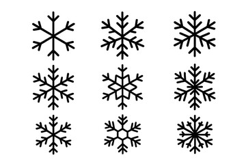 Snowflake line icons set. Winter snow crystal symbol collection. Christmas frost flake graphic. Simple outline hexagon shapes for holiday, weather design. Cold freeze sign vector.