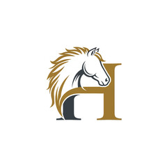 Elegant Horse Head Integrated with Letter H Logo Design