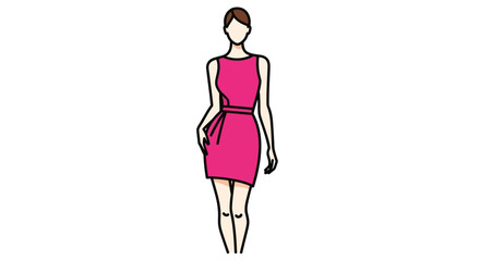 Woman in Pink Dress Illustration with Black Outline