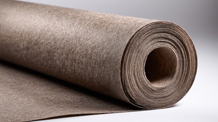 Close up view of rolled brown craft paper with natural texture and light shadows