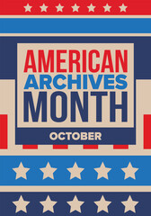 Obraz premium American Archives Month in October. National Archives in United States. Archival community. Celebrate annual. Patriotic american elements. Poster, card, banner, background. Vector illustration