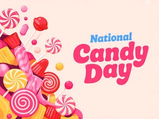 Celebrate national candy day with a vibrant explosion of colorful sweets and festive typography