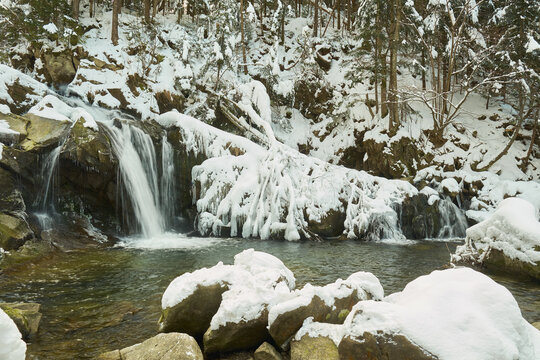 beautiful waterfall in Carpathian mountains Ukraine