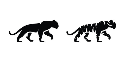 Tiger and Panther Silhouette Vector. Wild Animal Design. Black Panther and Tiger Silhouette Vector Illustration