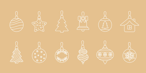A set of Christmas decorations. Silhouette and contour